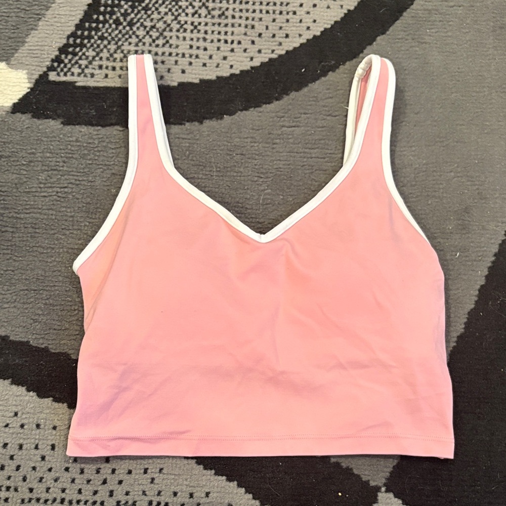 Pink V-Neck workout Crop Top with White Trim